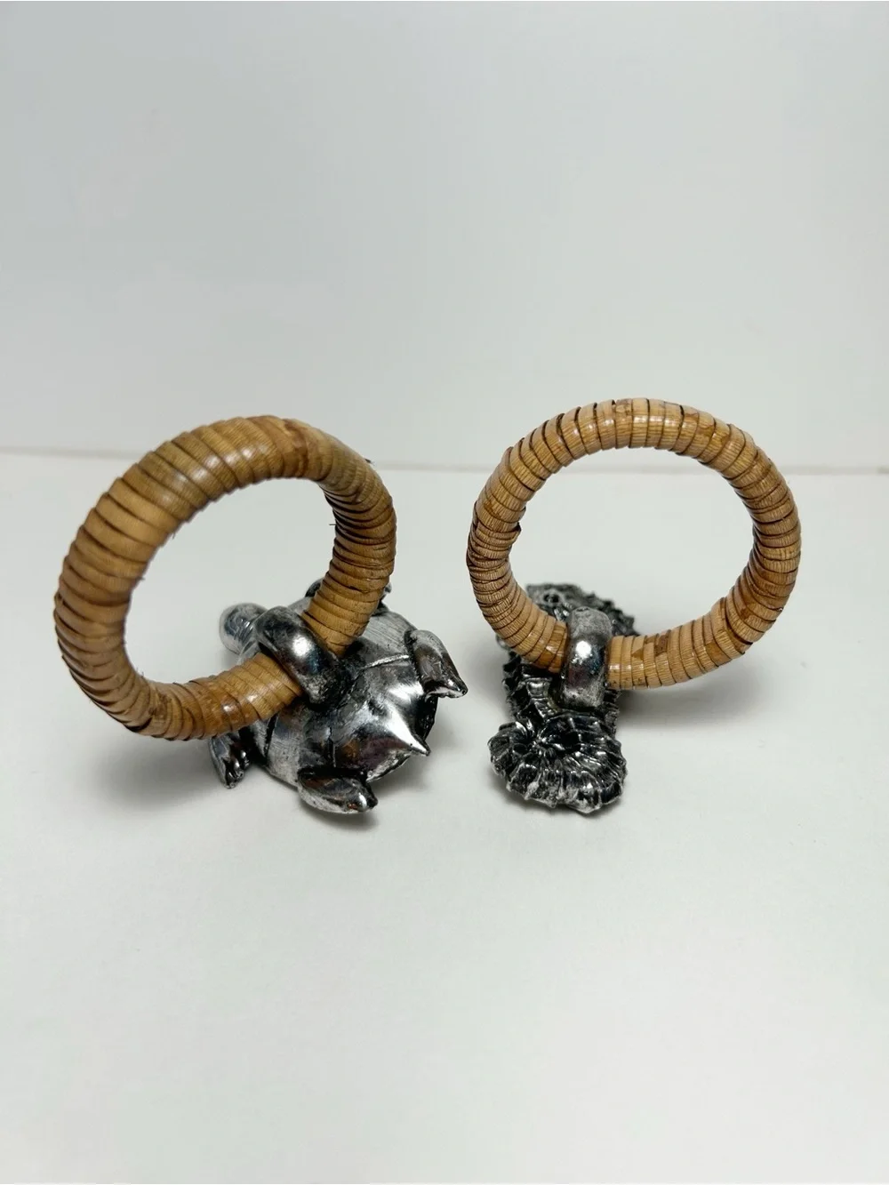 Sea Turtle & Seahorse Napkin Rings - Silver Toned Animal Coastal Set EUC